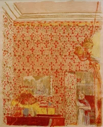 Interieur mit rosa Vorhängen I